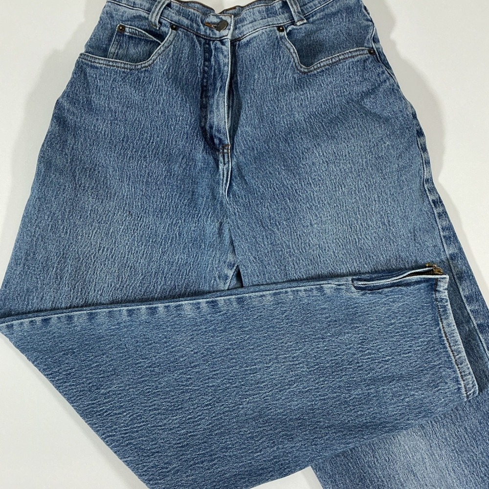VTG 80s 90s High Rise Tapered Mom Jeans Medium Wash Ankle Zip Size 28